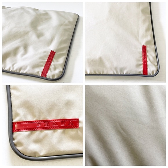 Prada Y2K gray tech fabric red logo zip tote bag minimalist sport - Picture 4 of 9